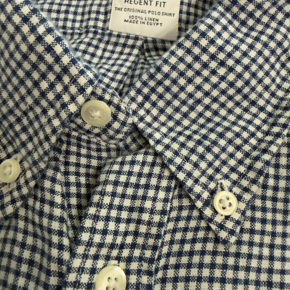 Brooks Brothers Regent Fit 100% Linen Gingham Shirt – Navy & White – Size XXL - Picture 7 of 12